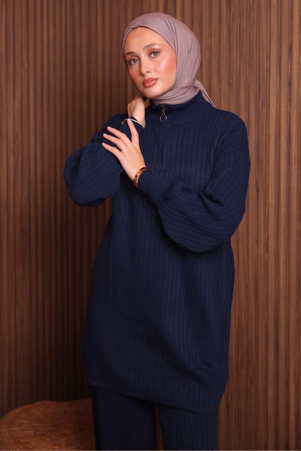 Vêtements hijab BLEU MARINE ENSEMBLE PANTALON EN MAILLE T 5207 - TRENDTESETTÜR