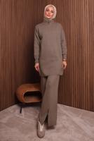 Tesettür giyim VİZON PANTOLONLU TRİKO TAKIM T 5207