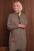 Tesettür giyim VİZON PANTOLONLU TRİKO TAKIM T 5207