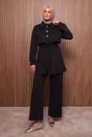Tesettür giyim SİYAH PANTOLONLU SCUBA ÖRME TAKIM T 5235
