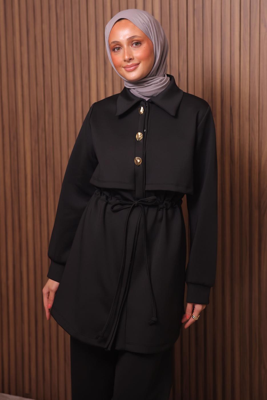 Tesettür giyim SİYAH PANTOLONLU SCUBA ÖRME TAKIM T 5235