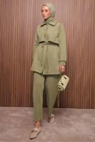 Tesettür giyim YEŞİL PANTOLONLU SCUBA ÖRME TAKIM T 5235