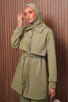 Tesettür giyim YEŞİL PANTOLONLU SCUBA ÖRME TAKIM T 5235