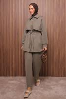 Tesettür giyim KAHVE PANTOLONLU SCUBA ÖRME TAKIM T 5235