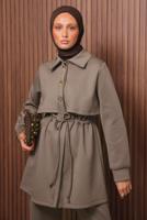 Tesettür giyim KAHVE PANTOLONLU SCUBA ÖRME TAKIM T 5235