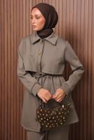 Tesettür giyim KAHVE PANTOLONLU SCUBA ÖRME TAKIM T 5235