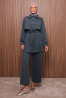 Tesettür giyim GRİ PANTOLONLU SCUBA ÖRME TAKIM T 5235