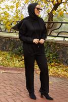 Tesettür giyim SİYAH PANTOLONLU KAPÜŞONLU TAKIM T 5666