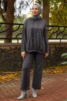 Tesettür giyim GRİ PANTOLONLU KAPÜŞONLU TAKIM T 5666