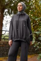 Tesettür giyim GRİ PANTOLONLU KAPÜŞONLU TAKIM T 5666