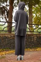 Tesettür giyim GRİ PANTOLONLU KAPÜŞONLU TAKIM T 5666