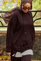 Tesettür giyim KAHVE PANTOLONLU KAPÜŞONLU TAKIM T 5666