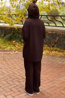 Tesettür giyim KAHVE PANTOLONLU KAPÜŞONLU TAKIM T 5666