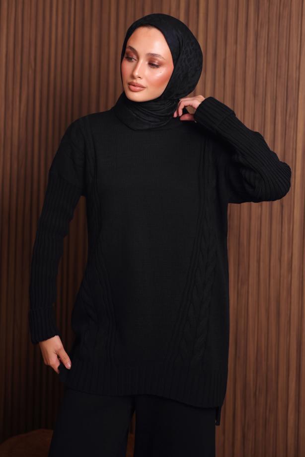 Hijab clothing BLACK KNITWEAR PANTSUIT T 6307 - TRENDTESETTÜR