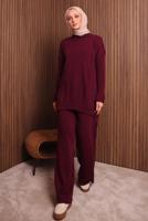 Tesettür giyim BORDO PANTOLONLU TRİKO TAKIM T 6307