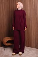 Tesettür giyim BORDO PANTOLONLU TRİKO TAKIM T 6307