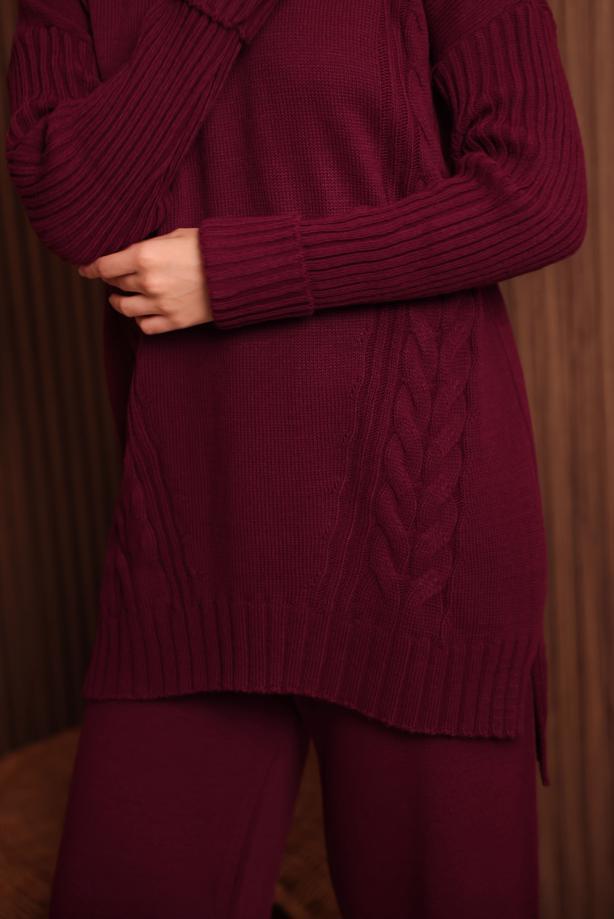 Tesettür giyim BORDO PANTOLONLU TRİKO TAKIM T 6307 - TRENDTESETTÜR