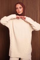 Tesettür giyim EKRU PANTOLONLU TRİKO TAKIM T 6307