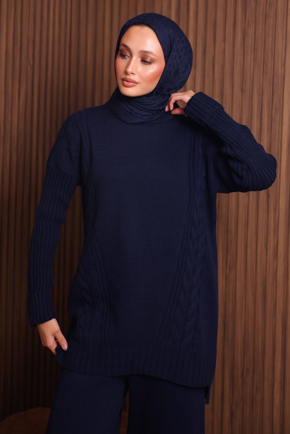 Tesettür giyim LACİVERT PANTOLONLU TRİKO TAKIM T 6307