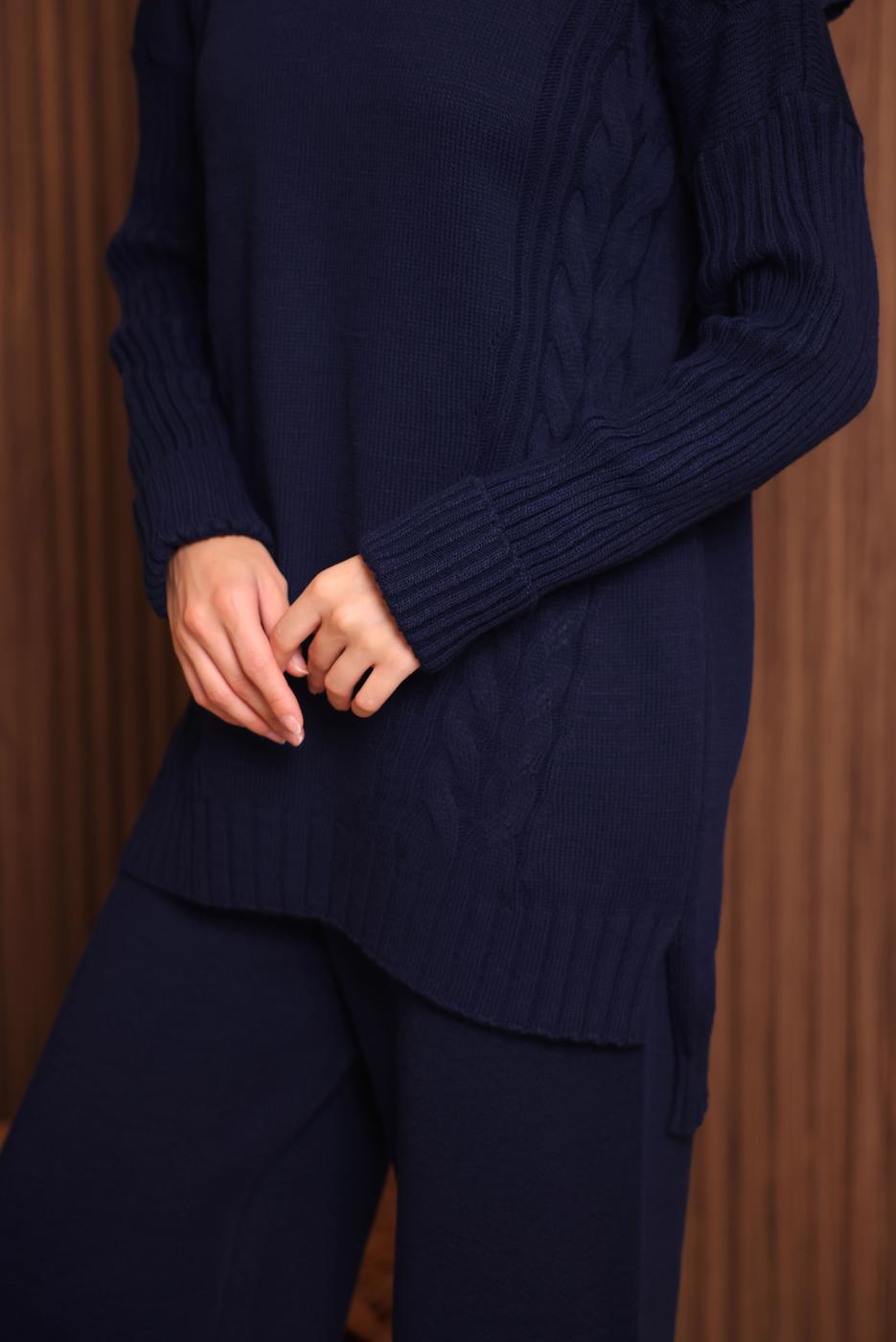 Tesettür giyim LACİVERT PANTOLONLU TRİKO TAKIM T 6307