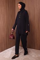 Tesettür giyim SİYAH DÜĞME DETAYLI PANTOLONLU TAKIM T 7035