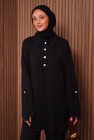 Tesettür giyim SİYAH DÜĞME DETAYLI PANTOLONLU TAKIM T 7035