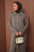 Tesettür giyim VİZON DÜĞME DETAYLI PANTOLONLU TAKIM T 7035