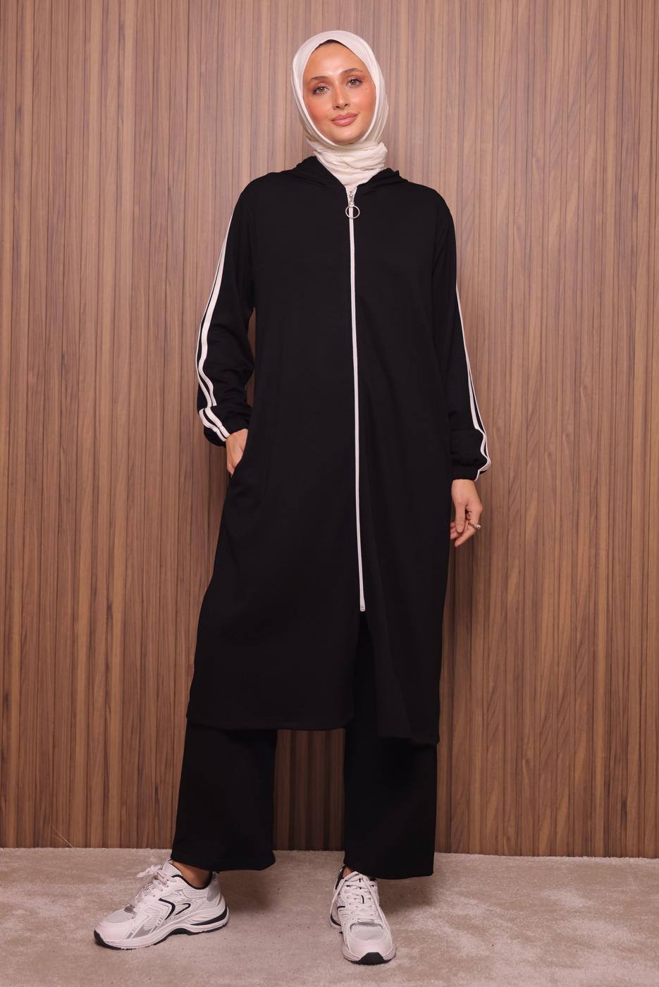 Tesettür giyim SİYAH T 7117 NSS PANTOLONLU TAKIM