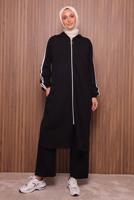 Tesettür giyim SİYAH T 7117 NSS PANTOLONLU TAKIM