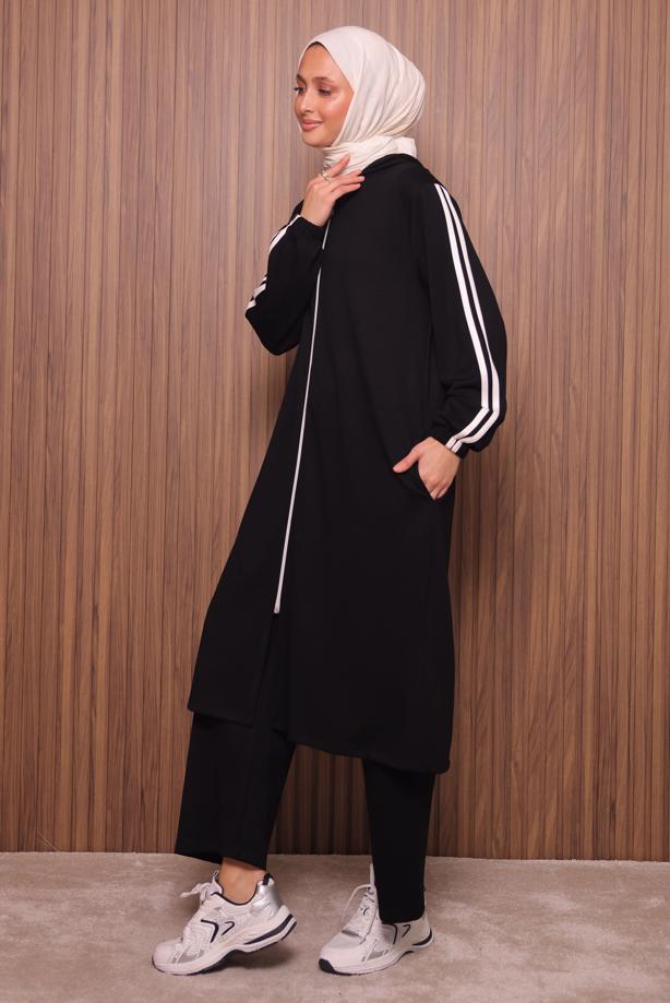 Tesettür giyim SİYAH T 7117 NSS PANTOLONLU TAKIM - TRENDTESETTÜR