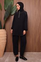 Tesettür giyim SİYAH TAŞLI PANTOLONLU TAKIM T 7135