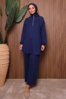 Tesettür giyim LACİVERT TAŞLI PANTOLONLU TAKIM T 7135