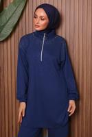 Tesettür giyim LACİVERT TAŞLI PANTOLONLU TAKIM T 7135