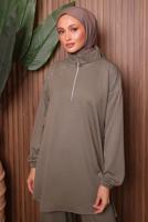 Tesettür giyim VİZON TAŞLI PANTOLONLU TAKIM T 7135