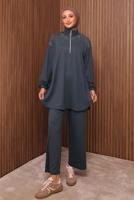 Tesettür giyim GRİ TAŞLI PANTOLONLU TAKIM T 7135