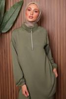 Tesettür giyim YEŞİL TAŞLI PANTOLONLU TAKIM T 7135