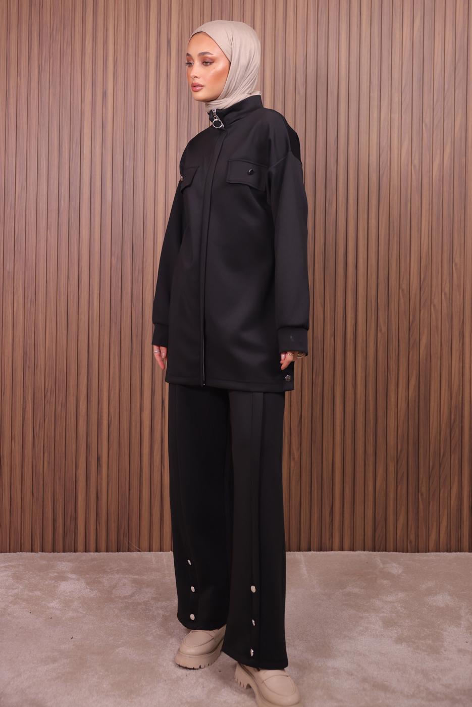 Tesettür giyim SİYAH PANTOLONLU SCUBA ÖRME TAKIM T 7235