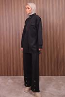 Tesettür giyim SİYAH PANTOLONLU SCUBA ÖRME TAKIM T 7235