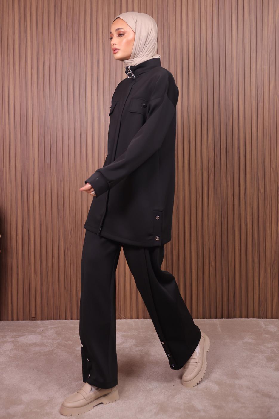 Tesettür giyim SİYAH PANTOLONLU SCUBA ÖRME TAKIM T 7235