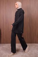 Tesettür giyim SİYAH PANTOLONLU SCUBA ÖRME TAKIM T 7235