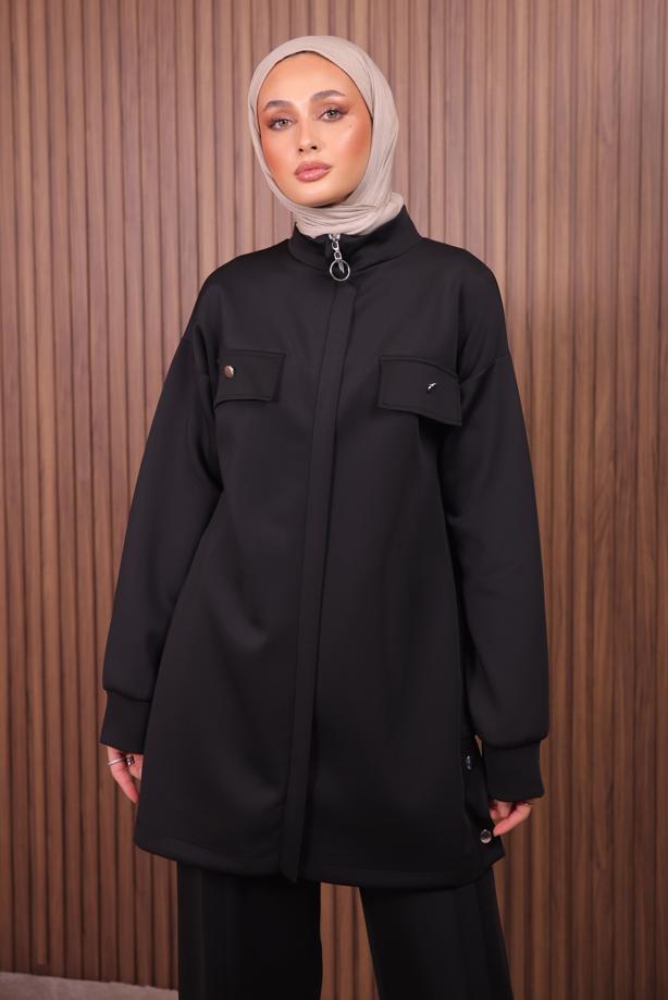 Tesettür giyim SİYAH PANTOLONLU SCUBA ÖRME TAKIM T 7235 - TRENDTESETTÜR