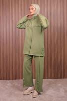 Tesettür giyim YEŞİL PANTOLONLU SCUBA ÖRME TAKIM T 7235
