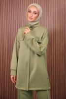 Tesettür giyim YEŞİL PANTOLONLU SCUBA ÖRME TAKIM T 7235