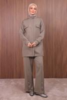 Tesettür giyim KAHVE PANTOLONLU SCUBA ÖRME TAKIM T 7235