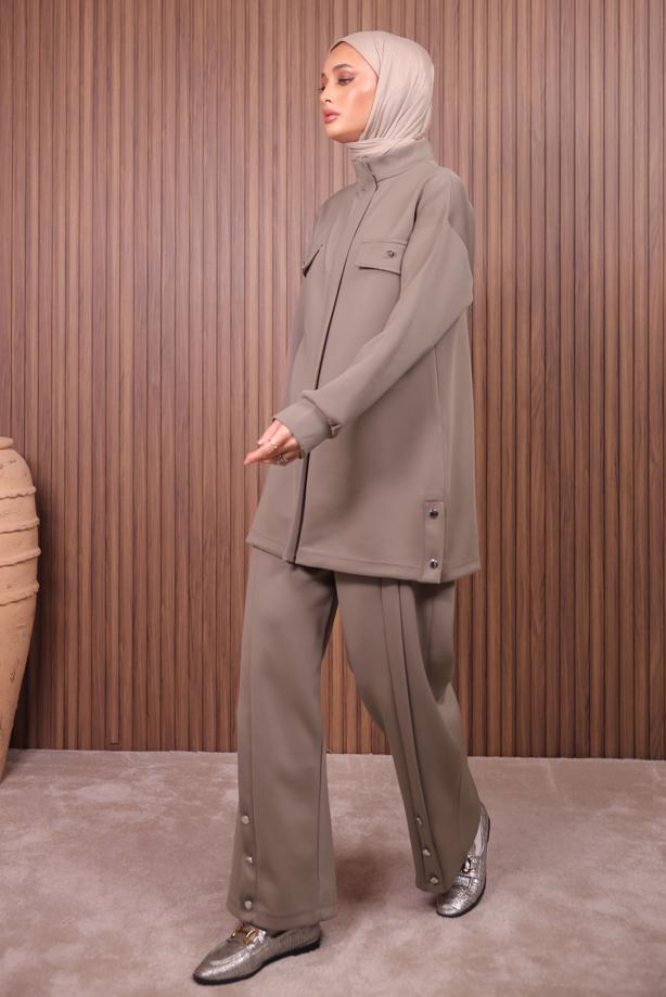 Tesettür giyim KAHVE PANTOLONLU SCUBA ÖRME TAKIM T 7235 - TRENDTESETTÜR