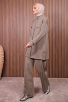 Tesettür giyim KAHVE PANTOLONLU SCUBA ÖRME TAKIM T 7235