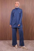 Tesettür giyim LACİVERT PANTOLONLU SCUBA ÖRME TAKIM T 7235