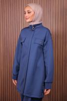 Tesettür giyim LACİVERT PANTOLONLU SCUBA ÖRME TAKIM T 7235