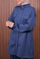 Tesettür giyim LACİVERT PANTOLONLU SCUBA ÖRME TAKIM T 7235