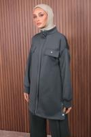 Tesettür giyim GRİ PANTOLONLU SCUBA ÖRME TAKIM T 7235